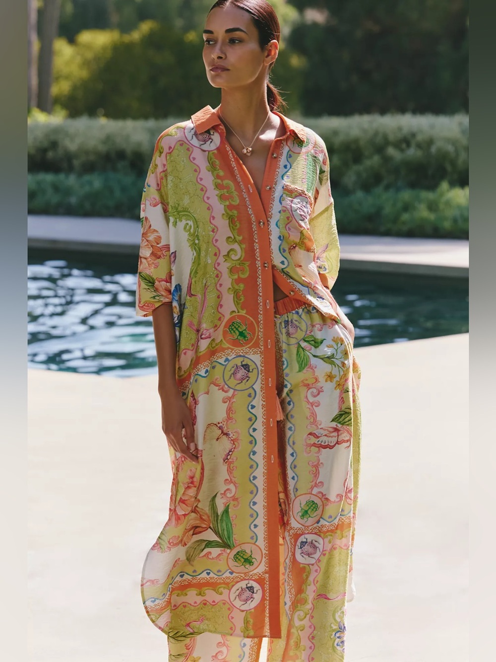 Celandine Long-Sleeve Sheer Maxi Shirt Dress Anthropologie Spring Summer Print 🐞 - Picture 7 of 8